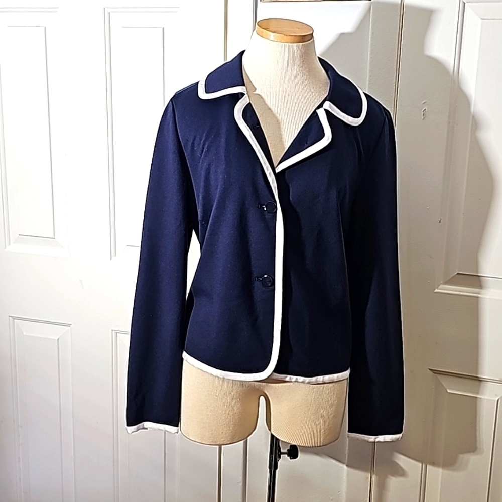 Crown & ivy navy blue jacket with white piping. Button up. Size XL and …